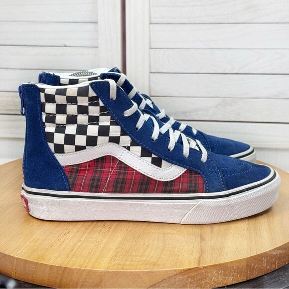 Vans SK8 Hi Big Style Multi Pattern High Top Sneakers Blue Red Black 5 Big Kids - Picture 1 of 11